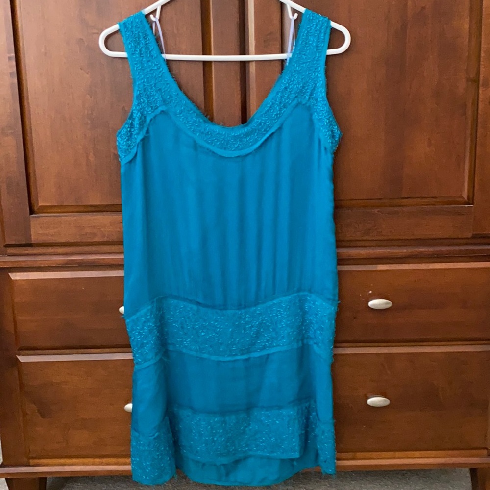 Turquoise Silk Dress with Sequin